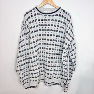 VTG Bill Blass Gray Sweater Mens 2XLT Green Red Blue Waffle Knit USA Made Preppy